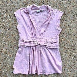Anthro Postmark Pink Cotton Cap Sleeves V-neck Blouse Size L